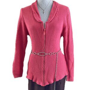 Y2K sweater Pink Rhinestone Zipper SIze Large